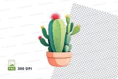 Illustrated cactus in pot clipart png Product Image 1