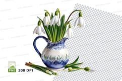 Flower bouquet in blue and white ceramic jug mockup Product Image 1