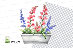 Watercolor flower pot with pink and blue flowers Product Image 1