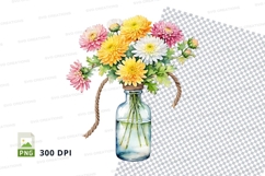 Watercolor flower bouquet in blue mason jar Product Image 1