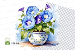Blue morning glory flowers in vase clipart png Product Image 1