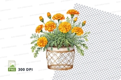 Flower pot with orange marigolds clipart png Product Image 1
