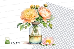 Watercolor floral bouquet in jar clipart png Product Image 1
