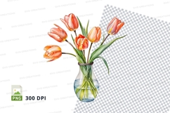 Watercolor tulips in vase clipart png Product Image 1