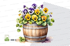 Watercolor flower bouquet in wooden barrel Product Image 1