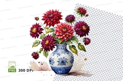 Floral bouquet in blue and white vase clipart png Product Image 1