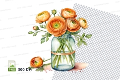Watercolor floral bouquet in glass jar clipart png Product Image 1