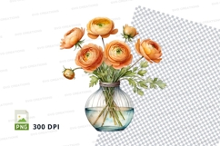 Watercolor flower bouquet in vase clipart png Product Image 1