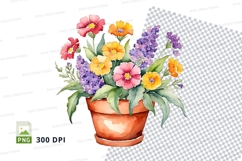Clay pot with colorful flowers clipart png Product Image 1