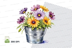 Flower bouquet in metal bucket clipart png Product Image 1