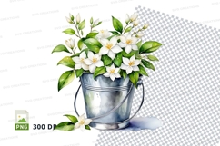 Watercolor painting of white flowers in metal bucket Product Image 1