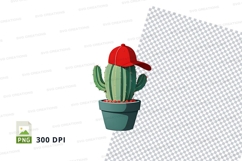 Cactus in a pot wearing a red baseball cap clipart png Product Image 1