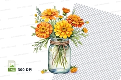 Watercolor flowers in mason jar clipart png Product Image 1