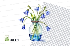 Bluebell flower bouquet in glass vase clipart png Product Image 1