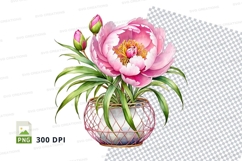 Pink peony flower in vase clipart png Product Image 1
