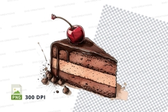 Clipart png of a slice of chocolate cake with cherry Product Image 1
