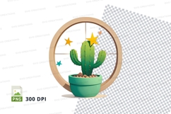Cactus in pot with stars clipart png Product Image 1