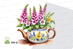 Teapot with pink and yellow flowers clipart png Product Image 1
