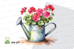 Watering can with pink flowers clipart png Product Image 1