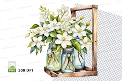 Watercolor flowers in mason jars on wooden tray clipart Product Image 1