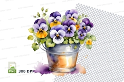 Pansy flowers in metal bucket clipart png Product Image 1