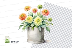 Flower bouquet in metal vase clipart png Product Image 1