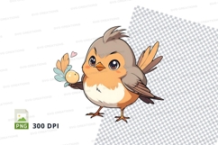 Cartoon bird holding flower clipart png Product Image 1