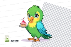 Cartoon parrot holding cupcake clipart png Product Image 1