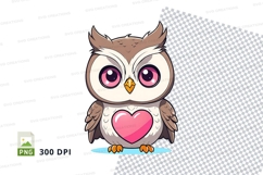 Cartoon owl holding heart clipart png Product Image 1