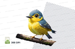 Clipart png of a yellow and blue bird on a branch Product Image 1