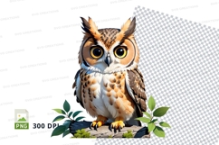 Clipart png of a realistic owl on a branch Product Image 1