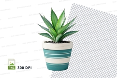 Clipart png of a small succulent plant in a striped pot Product Image 1