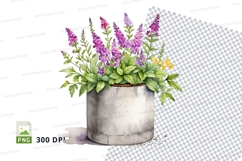 Flower pot with succulents and lavender clipart png Product Image 1