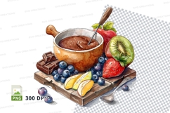 Clipart illustration of chocolate fondue with fruits Product Image 1
