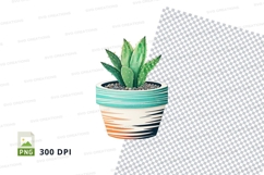 Clipart png of a succulent plant in a striped pot Product Image 1