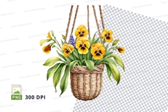 Hanging basket with yellow and purple flowers mockup Product Image 1