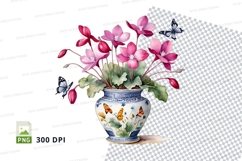 Watercolor floral bouquet in vase clipart png Product Image 1