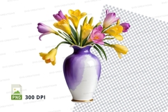 Clipart png of a purple and white vase with yellow and purpl Product Image 1