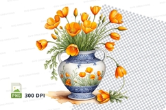 Clipart png of a vase with orange flowers Product Image 1