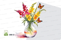 Clipart png of a vase with flowers and butterflies Product Image 1