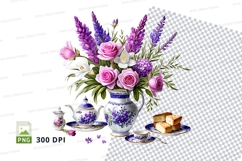 Floral bouquet with teapot and pastries mockup Product Image 1