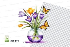 Vase with spring flowers and butterflies clipart png Product Image 1