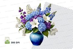Floral bouquet in blue vase clipart png Product Image 1