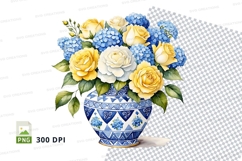 Floral arrangement in blue and white vase Product Image 1