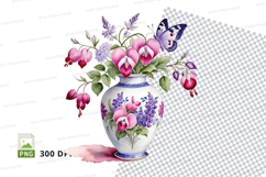 Floral vase with butterflies clipart png Product Image 1