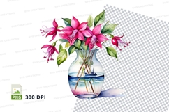 Watercolor flower bouquet in vase clipart png Product Image 1