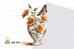 Floral vase with butterflies clipart png Product Image 1