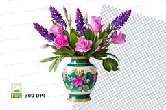 Floral bouquet in decorative vase clipart png Product Image 1