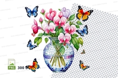 Flower bouquet with butterflies clipart png Product Image 1