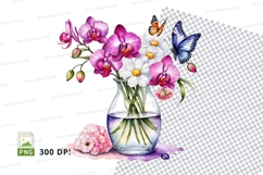 Flower bouquet with butterflies in vase clipart png Product Image 1